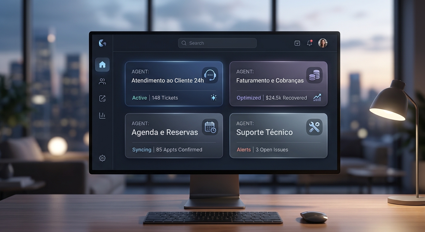 Painel da Empresa-IA com diferentes agentes inteligentes