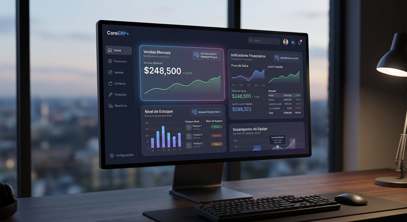 Tela de ERP com inteligência artificial integrada